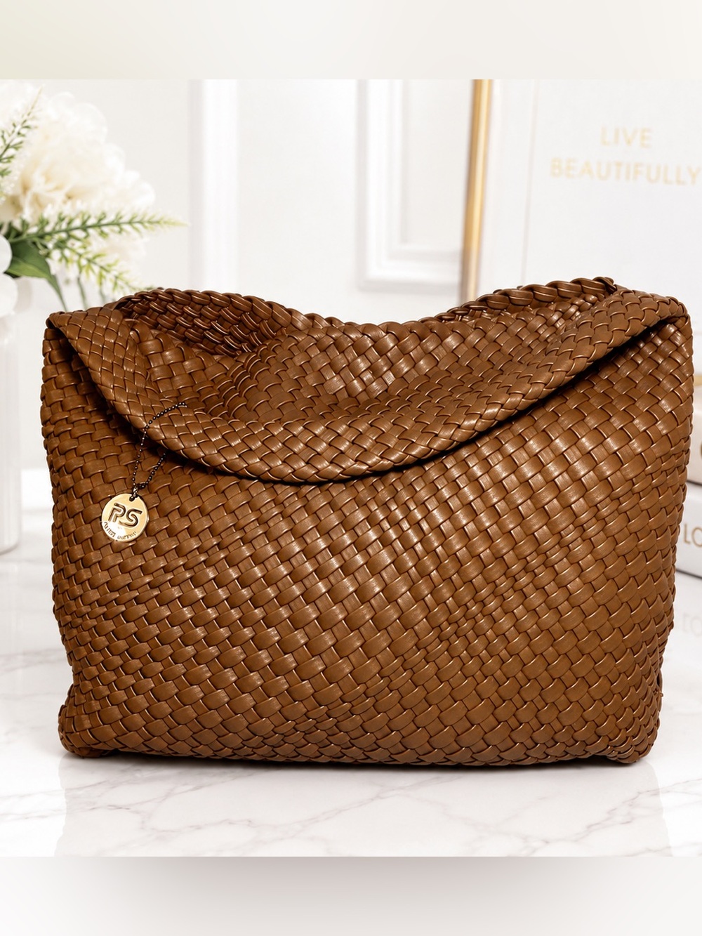 Large Woven Tote Bag – Chic Vegan Leather Braided Handbag with Top Handle